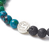 Natural & Synthetic Mixed Gemstone & Alloy Saint Benedict Medal Beaded Strech Bracelet for Women BJEW-JB09344-3