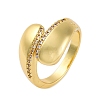 Rack Plating Brass Micro Pave Clear Cubic Zirconia Cuff Finger Rings for Women RJEW-M028-22G-01-2