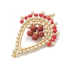 Faceted Round Natural Red Jasper & Glass Seed Beaded Pendants PALLOY-MZ01097-03-4