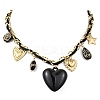304 Stainless Steel & Acrylic Black Heart Pendant Bib Necklaces for Women NJEW-A063-04G-2