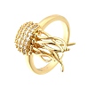 Ocean Theme Brass Micro Pave Cubic Zirconia Cuff Rings for Women RJEW-F184-17H-G-2