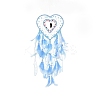 Heart Woven Web/Net with Feather Hanging Ornaments HJEW-G025-12B-1