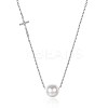 925 Sterling Silver Pearl Cross Shape Pendant Necklaces NJEW-BB30761-1