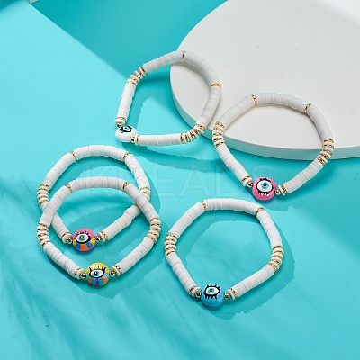 Handmade Polymer Clay Disc Surfer Stretch Bracelet BJEW-JB08825-1