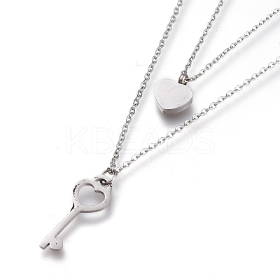 304 Stainless Steel Double Layer Necklaces NJEW-I240-03-1