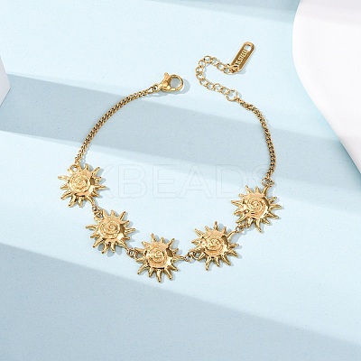 304 Stainless Steel Sun Link Bracelets BJEW-K293-06B-G-1