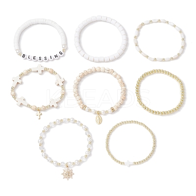 8Pcs 8 Styles Natural & Synthetic Gemstone & Glass & Handmade Polymer Clay & Acrylic Beads Stretch Bracelet Sets BJEW-JB12096-1
