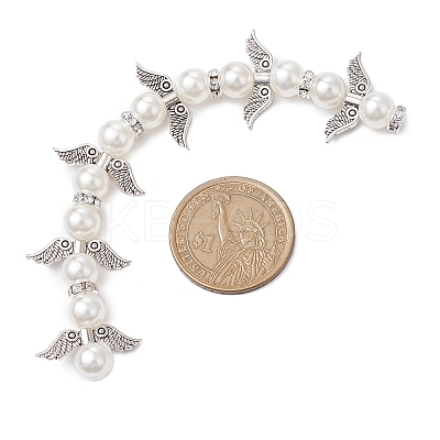 Alloy & ABS Plastic Imitation Pearl Round Beaded Link Chains PALLOY-JF02923-1