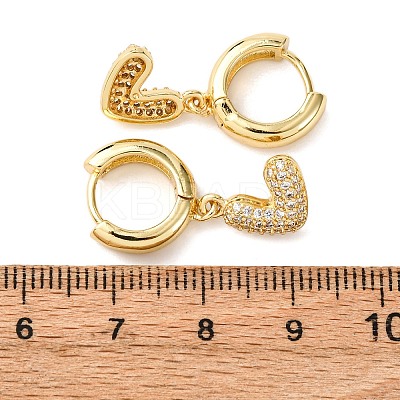 Brass Micro Pave Clear Cubic Zirconia Heart Hoop Earrings EJEW-K267-13G-1