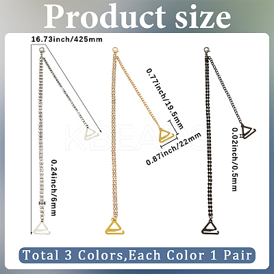 3 Pairs 3 Colors Alloy Rhineetone Link Bra Straps AJEW-CY0001-76-1