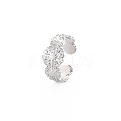 Non-Tarnish 304 Stainless Steel Flat Round with Sun Wrap Open Cuff Ring for Women LS-RJEW-S405-222P-1