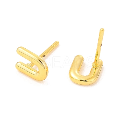 Brass Hollow Out Initial Letter Stud Earrings EJEW-A044-01G-U-1