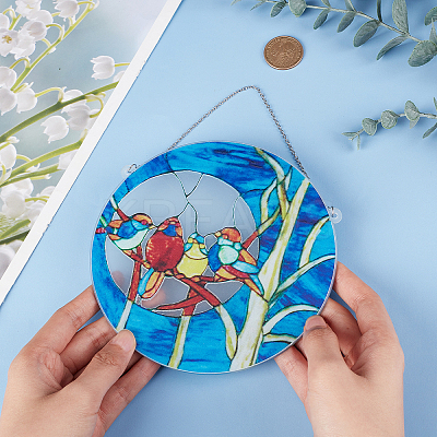 Four Birds Acrylic Suncatchers AJEW-WH0258-459-1