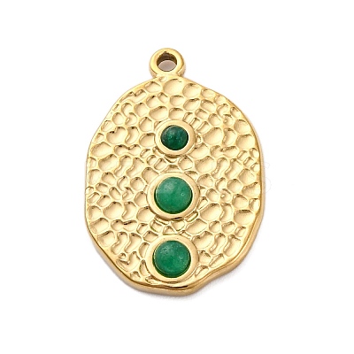 304 Stainless Steel Natural Green Aventurine Pendants STAS-H235-09G-03-1