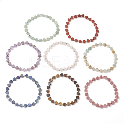 Heart Natural Gemstone & Stainless Steel Beads Stretch Bracelets for Women BJEW-JB13347-1