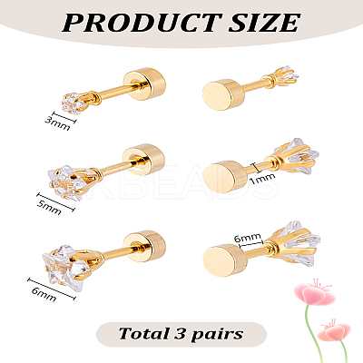 3 Pairs 3 Sizes Star Glass Ear Fake Plugs EJEW-LP0001-14-1