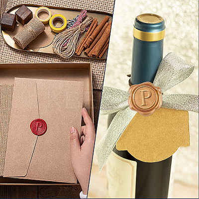 1Pc Golden Tone Brass Wax Seal Stamp Heads with Bamboo Stick Shaped Handles STAM-CP0001-05P-1