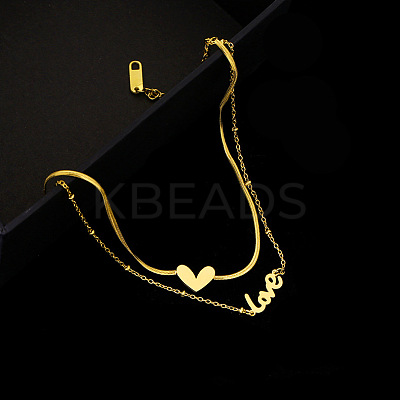 Love Heart 304 Stainless Steel Double Layer Anklets for Women FS-WG96390-01-1