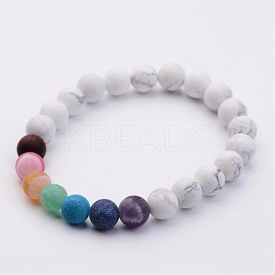 Natural Howlite & Gemstone Beads Stretch Bracelets BJEW-JB02510-02-1