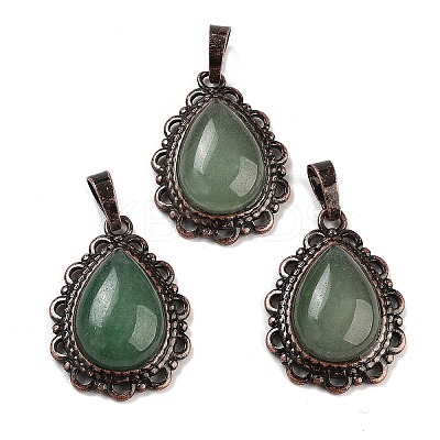 Natural Green Aventurine Teardrop Pendants G-K363-01R-02-1