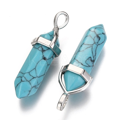 Dyed Synthetic Turquoise Pointed Pendants G-F295-03A-1