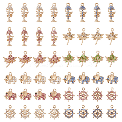 48Pcs 12 Styles Rack Plating Eco-friendly Alloy Rhinestone Pendants FIND-CA0007-95-1