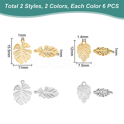 24Pcs 4 Style 304 Stainless Steel Pendants STAS-UN0048-31-1