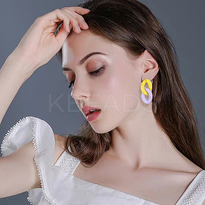 8 Pairs 8 Colors Acrylic Twist Oval Dangle Stud Earrings for Woman EJEW-AN0004-07-1