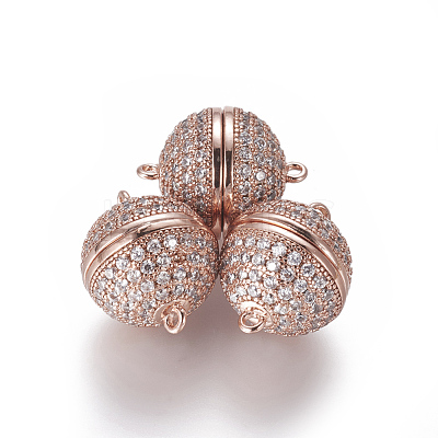 Brass Micro Pave Cubic Zirconia Magnetic Clasps with Loops ZIRC-L082-E-01-1