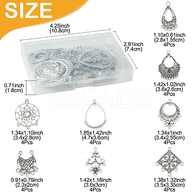 36Pcs 9 Styles Tibetan Style Alloy Chandelier Components Links TIBE-FS0003-24-1