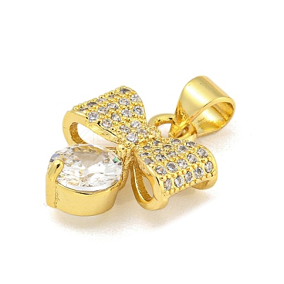 Bowknot Rack Plating Brass Clear Cubic Zirconia Pendants KK-Z053-14G-05-1