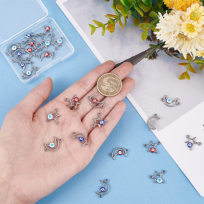 24Pcs 6 Styles 304 Stainless Steel Enamel Connector Charms STAS-DC0010-36-1