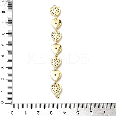 Brass Micro Pave Clear Cubic Zirconia 7 Heart Links Connector Charms KK-H539-14G-02-1