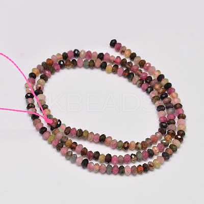 Faceted Rondelle Natural Multicolor Tourmaline Bead Strands G-F269-44-1