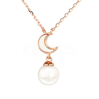 S925 Silver Rose Gold Pearl Shell Moon Necklace ZA6309-1