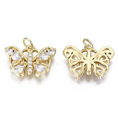 Brass Micro Pave Clear Cubic Zirconia Pendants KK-S061-70G-NR-1