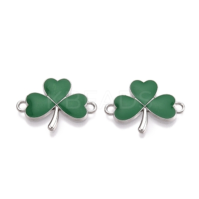 Rack Plating Alloy Green Enamel Shamrock Connector Charms ENAM-N056-354P-1