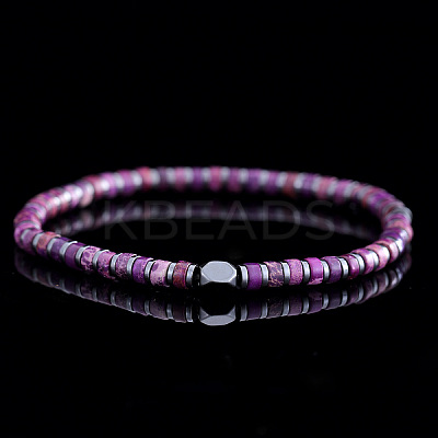 Dyed Natural Imperial Jasper & Synthetic Non-magnetic Hematite Beads Stretch Bracelets for Men EG0676-4-1