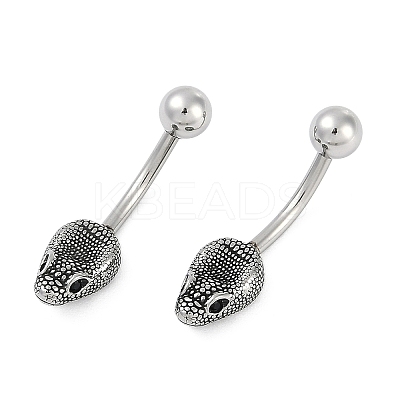 Snake Head 316 Surgical Stainless Steel Cubic Zirconia Belly Button Rings EJEW-G416-16AS-02-1