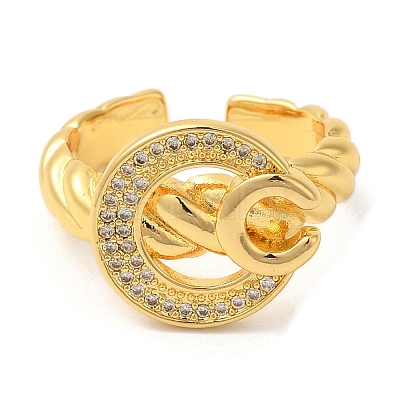 Flat Round Cubic Zirconia Open Cuff Rings RJEW-U008-37G-1