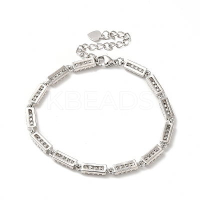 Clear Cubic Zirconia Column Link Chain Bracelet BJEW-E073-01P-1