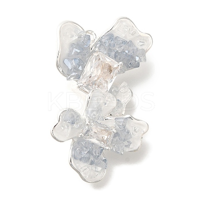 Brass Clear Cubic Zirconia & Glass Flower Connector Charms KK-K388-63S-1