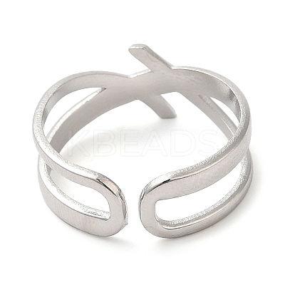 Non-Tarnish 304 Stainless Steel Hollow Open Cuff Ring for Women RJEW-I098-18P-1