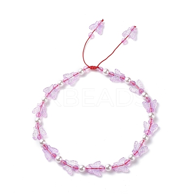Acrylic Butterfly & Plastic Pearl Braided Beaded Necklace for Women NJEW-JN04053-1