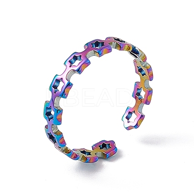 Ion Plating(IP) 201 Stainless Steel Ring Hollow Out Square Open Cuff Ring for Women RJEW-C045-11M-1
