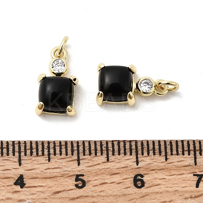 Natural Black Onyx(Dyed & Heated) Square Charms KK-Z137-15G-01-1
