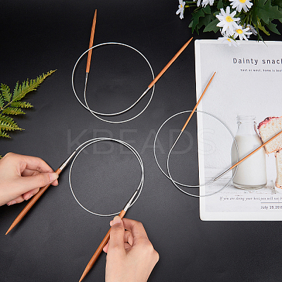 3 Pcs 3 Style Stainless Steel Wire Bamboo Circular Knitting Needles TOOL-CA0001-08-1