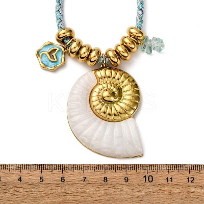 304 Stainless Steel Enamel & Natural Shell Pendant Cord Necklaces NJEW-L465-09G-01-1