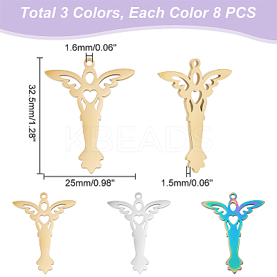 24Pcs 3 Colors 304 Stainless Steel Pendant STAS-DC0012-32-1