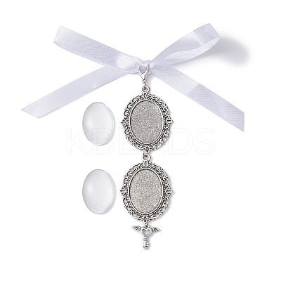 Tibetan Style Alloy & Glass Oval Photo Bouquet Hanging Ornaments HJEW-JM01353-01-1